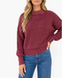 Beach Rose Co. Briana high neck ribbed cotton sweater in burgundy with drop shoulders and vintage wash finish.