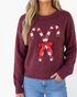 Beach Rose Co. burgundy crewneck sweater featuring a sequin candy cane design and red ribbon bow