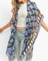 Beach Rose Co. lightweight kimono featuring a blue ombre front and bold geometric butterfly wing print back