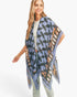 Beach Rose Co. butterfly wing print kimono with ombre front and geometric back in blue and orange polyester