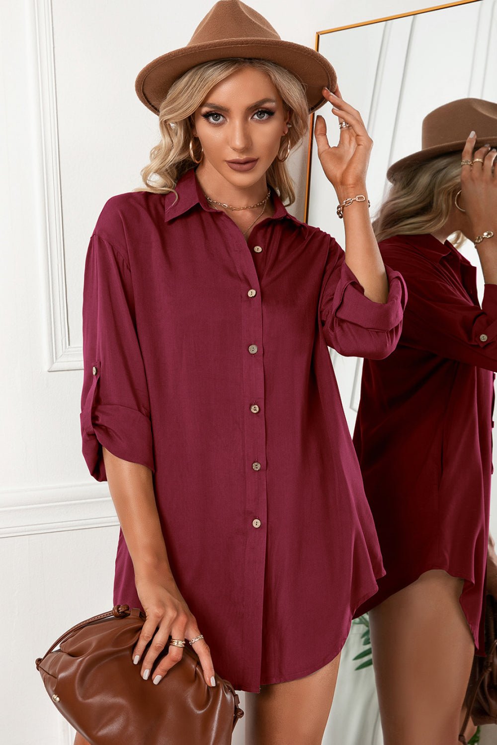 Beach Rose Co. - Button Up Drop Shoulder Blouse