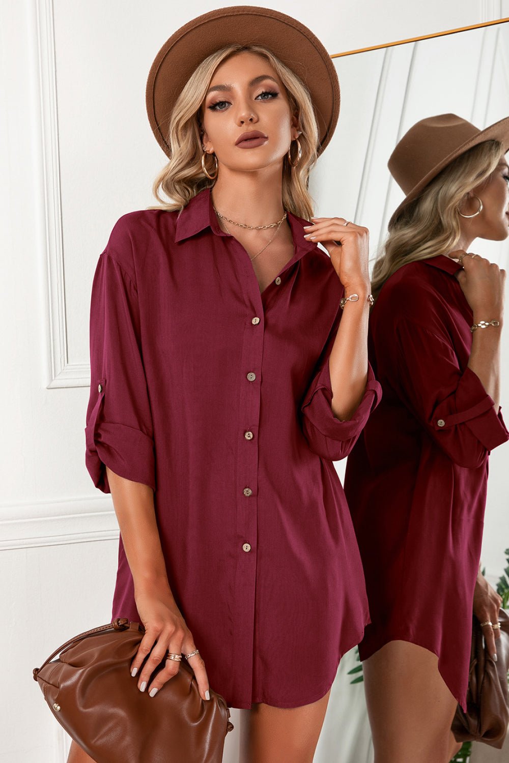 Beach Rose Co. - Button Up Drop Shoulder Blouse