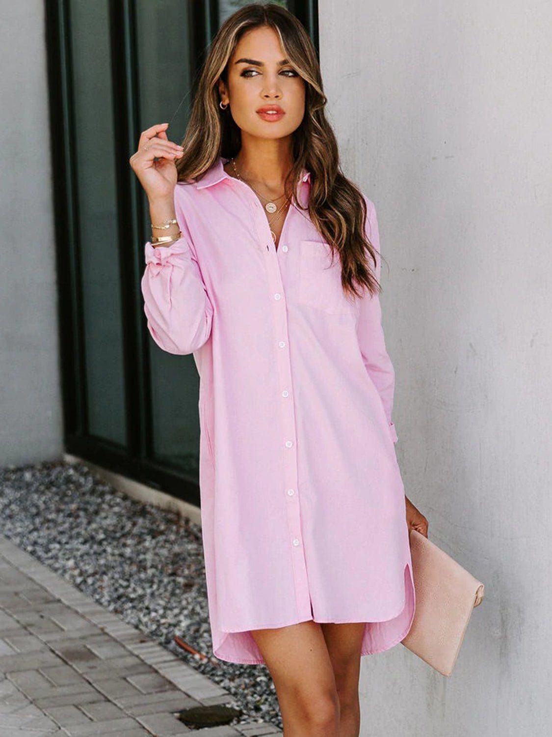 Beach Rose Co. - Button Up Long Sleeve Mini Shirt Dress