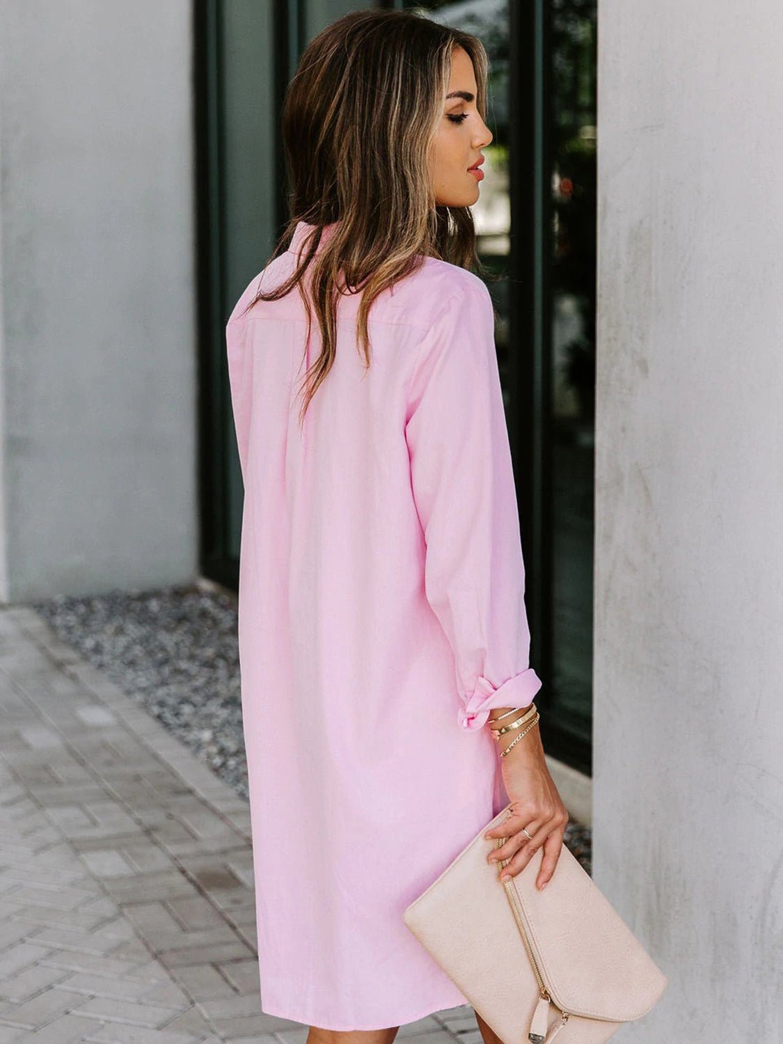 Beach Rose Co. - Button Up Long Sleeve Mini Shirt Dress