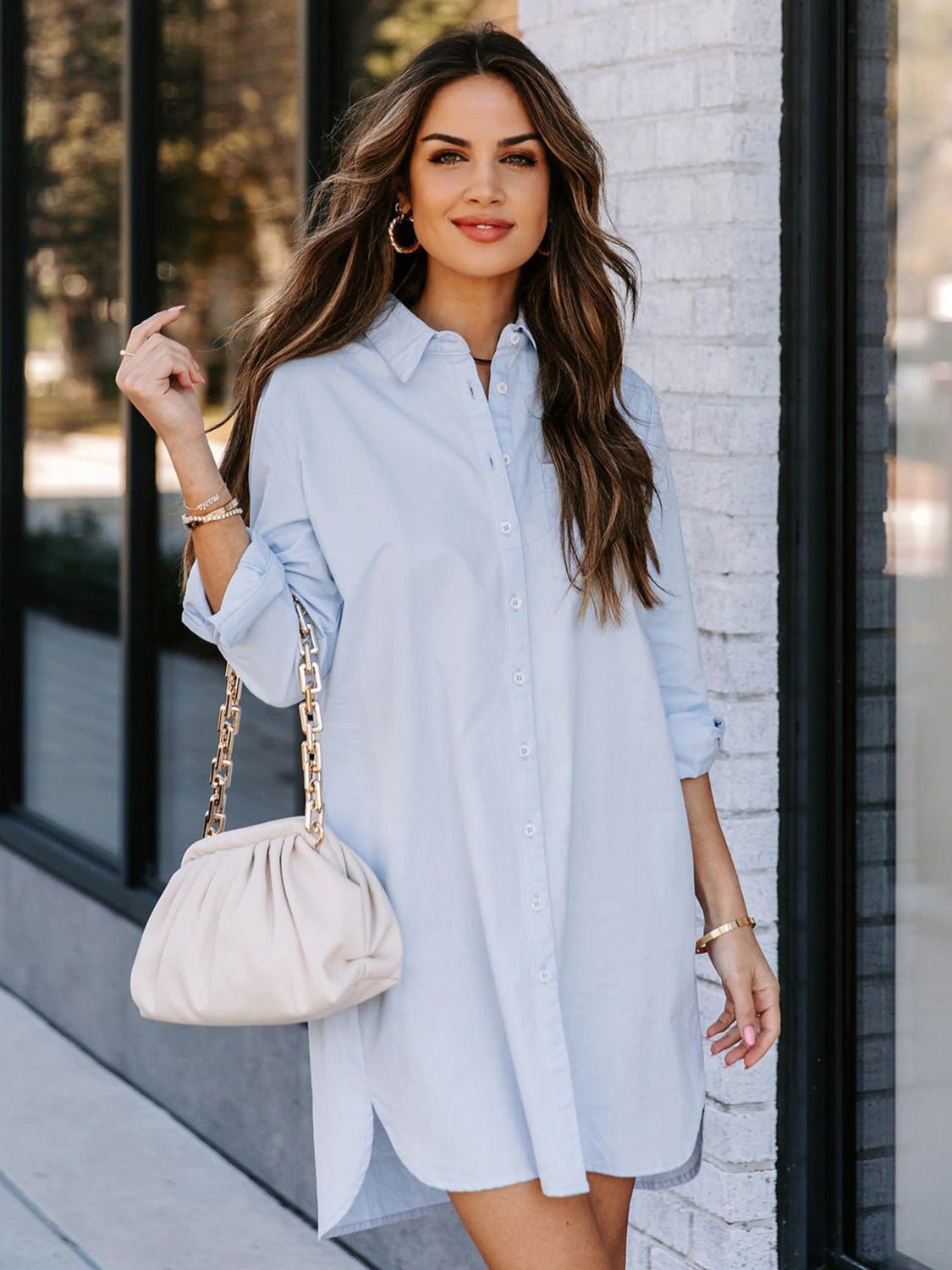 Beach Rose Co. - Button Up Long Sleeve Mini Shirt Dress