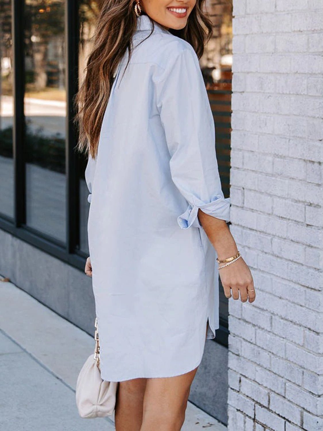 Beach Rose Co. - Button Up Long Sleeve Mini Shirt Dress