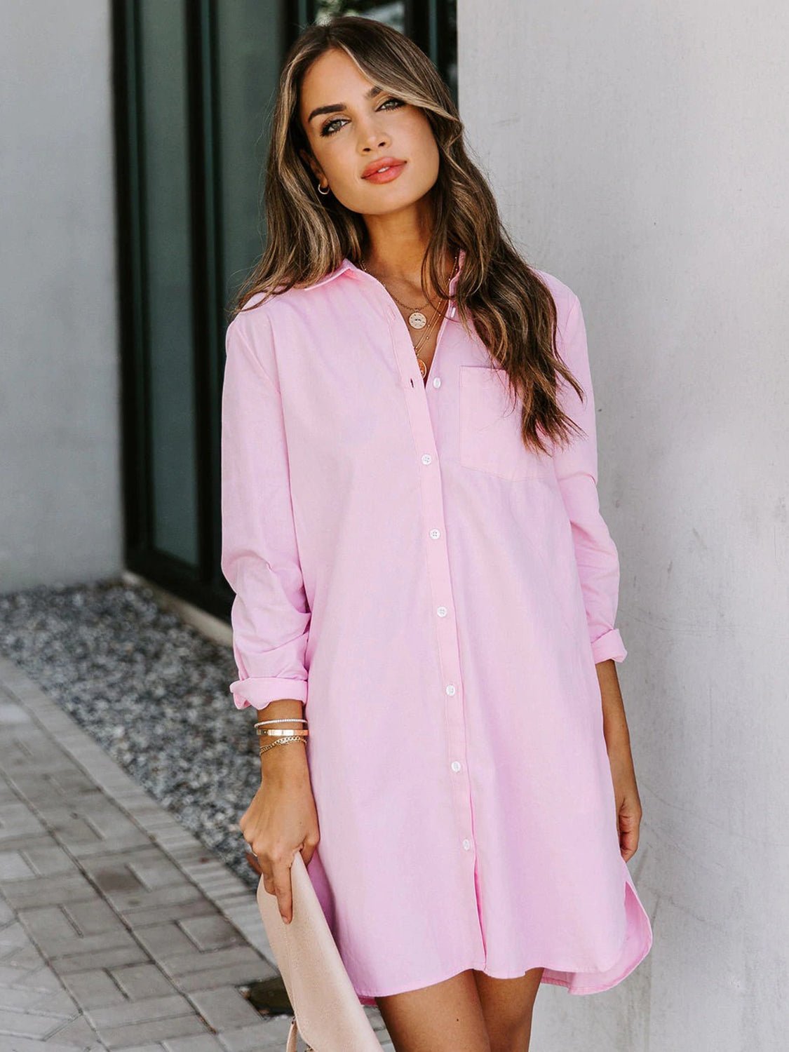 Beach Rose Co. - Button Up Long Sleeve Mini Shirt Dress