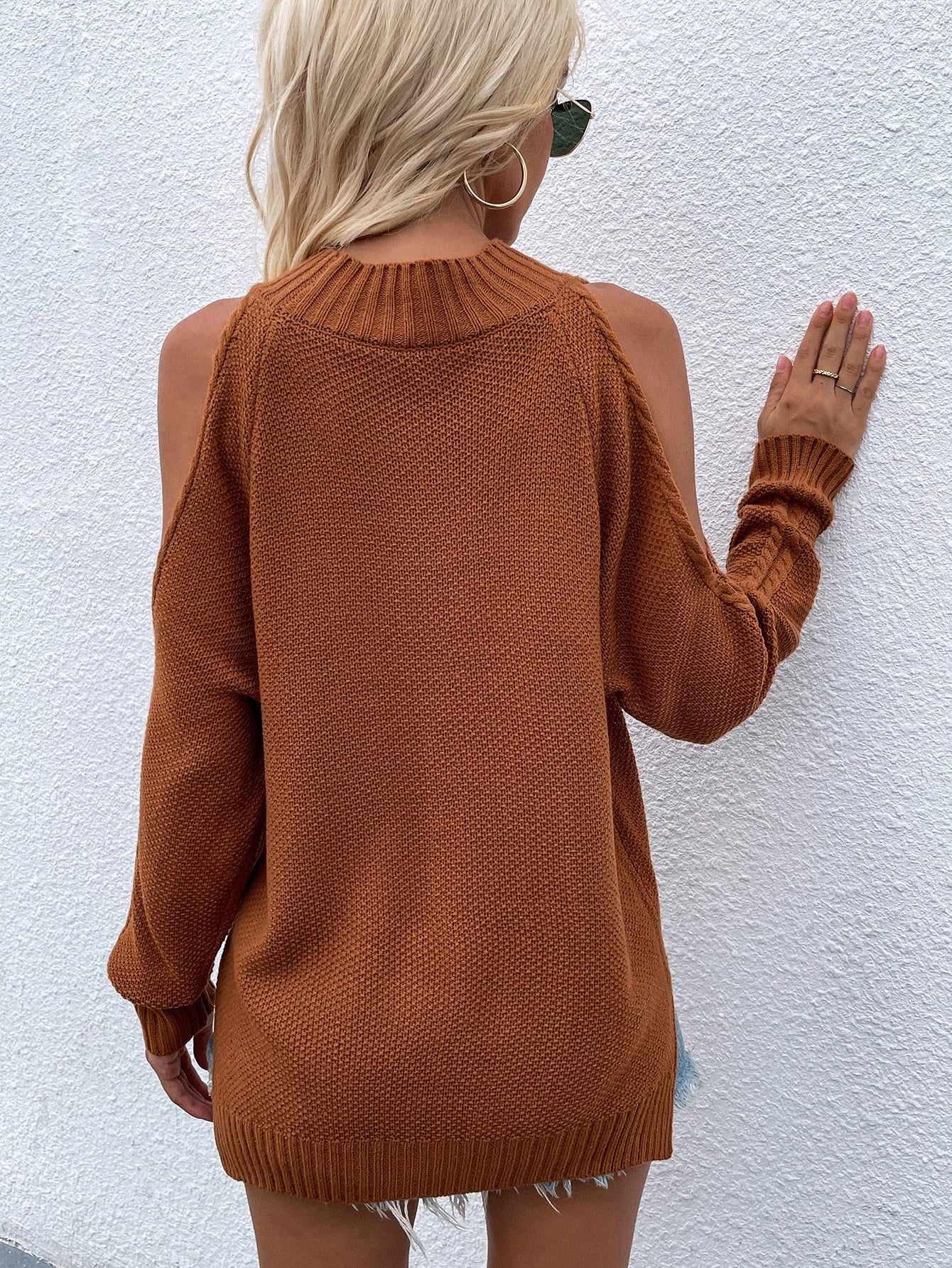 Beach Rose Co. - Cable - Knit Cold Shoulder Sweater