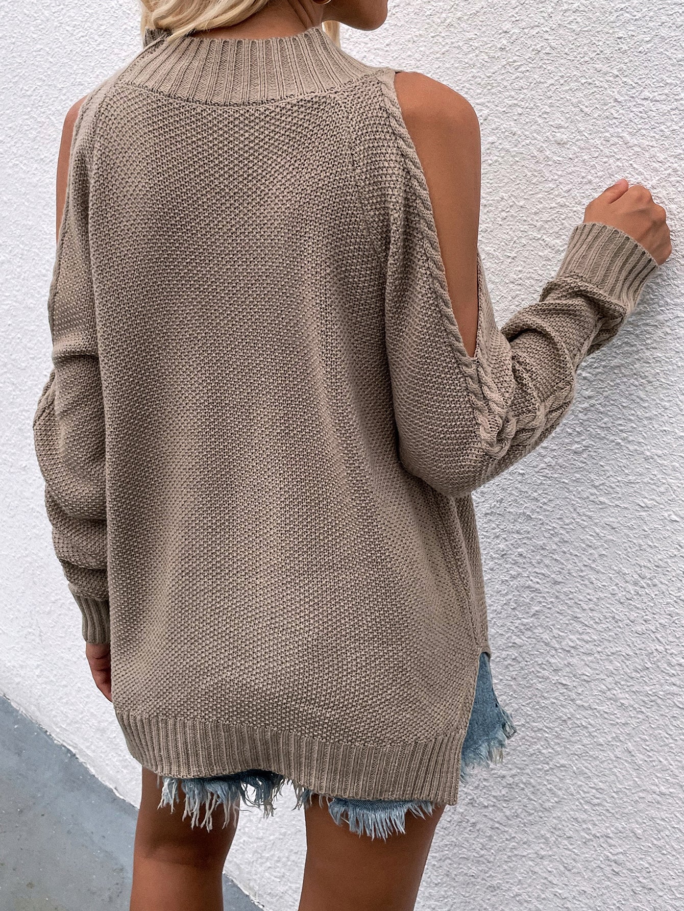 Beach Rose Co. - Cable - Knit Cold Shoulder Sweater