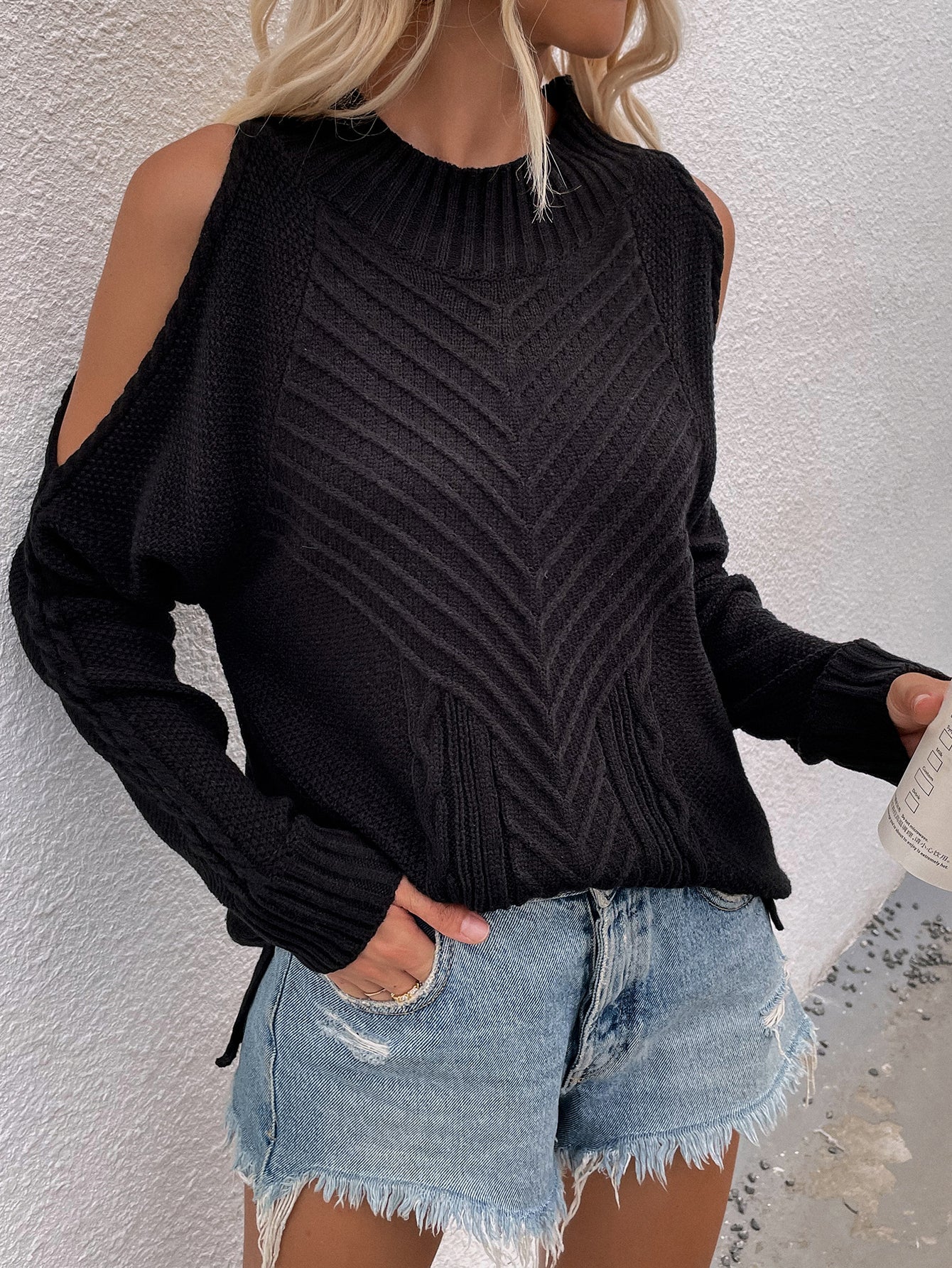 Beach Rose Co. - Cable - Knit Cold Shoulder Sweater