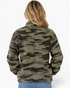 Beach Rose Co. Suttonne Up long sleeve camo fleece sweatshirt with a relaxed fit, viewed from the back.