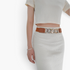 Beach Rose Co. elastic waist belt featuring an oversized silver curb-chain front and brown PU leather tabs.