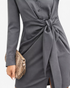 Beach Rose Co. charcoal mini shirt dress featuring a pointed collar, long sleeves, and a statement tie-front waist.