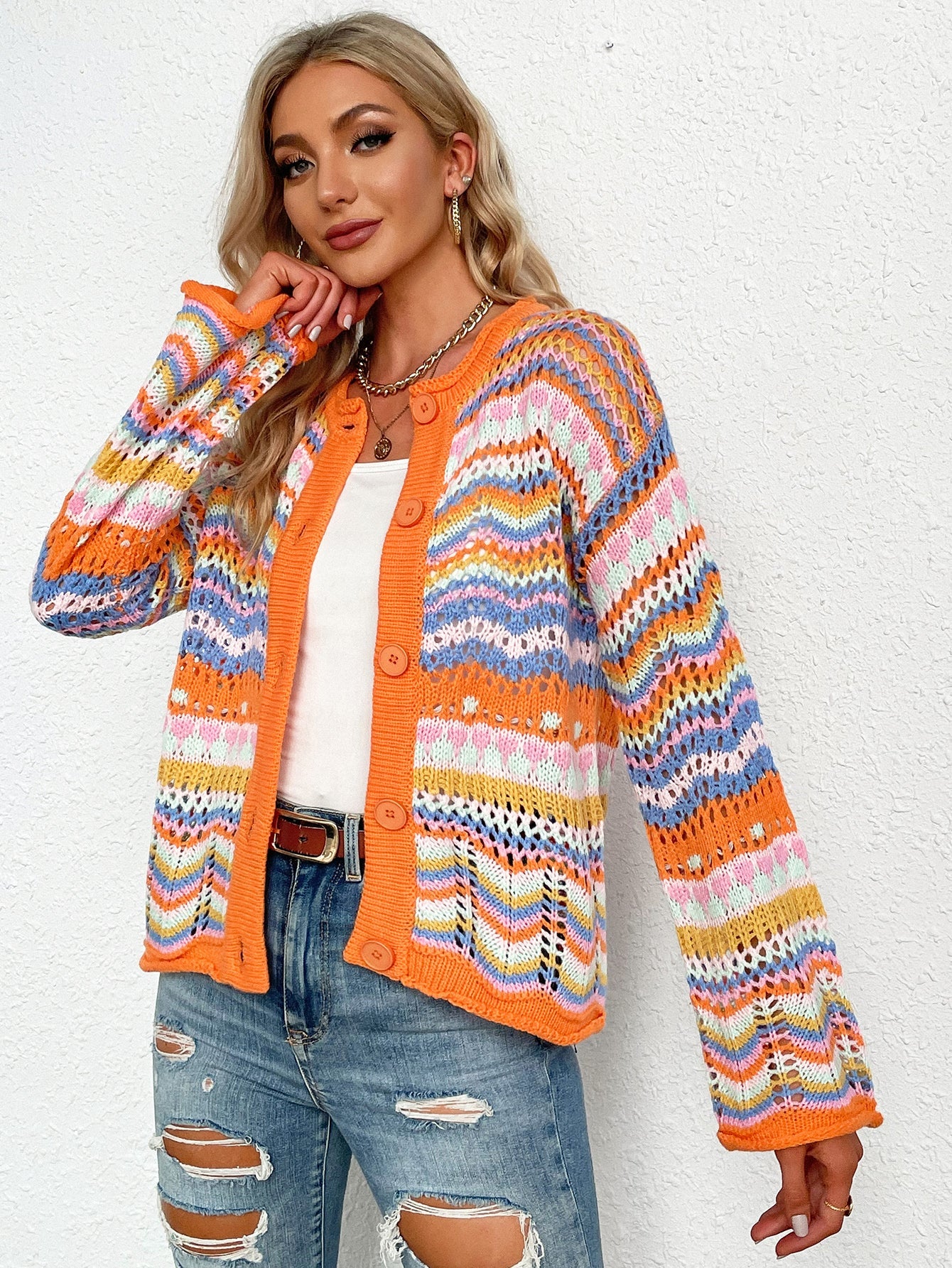 Beach Rose Co. - Chevron Stripes Crochet Cardigan