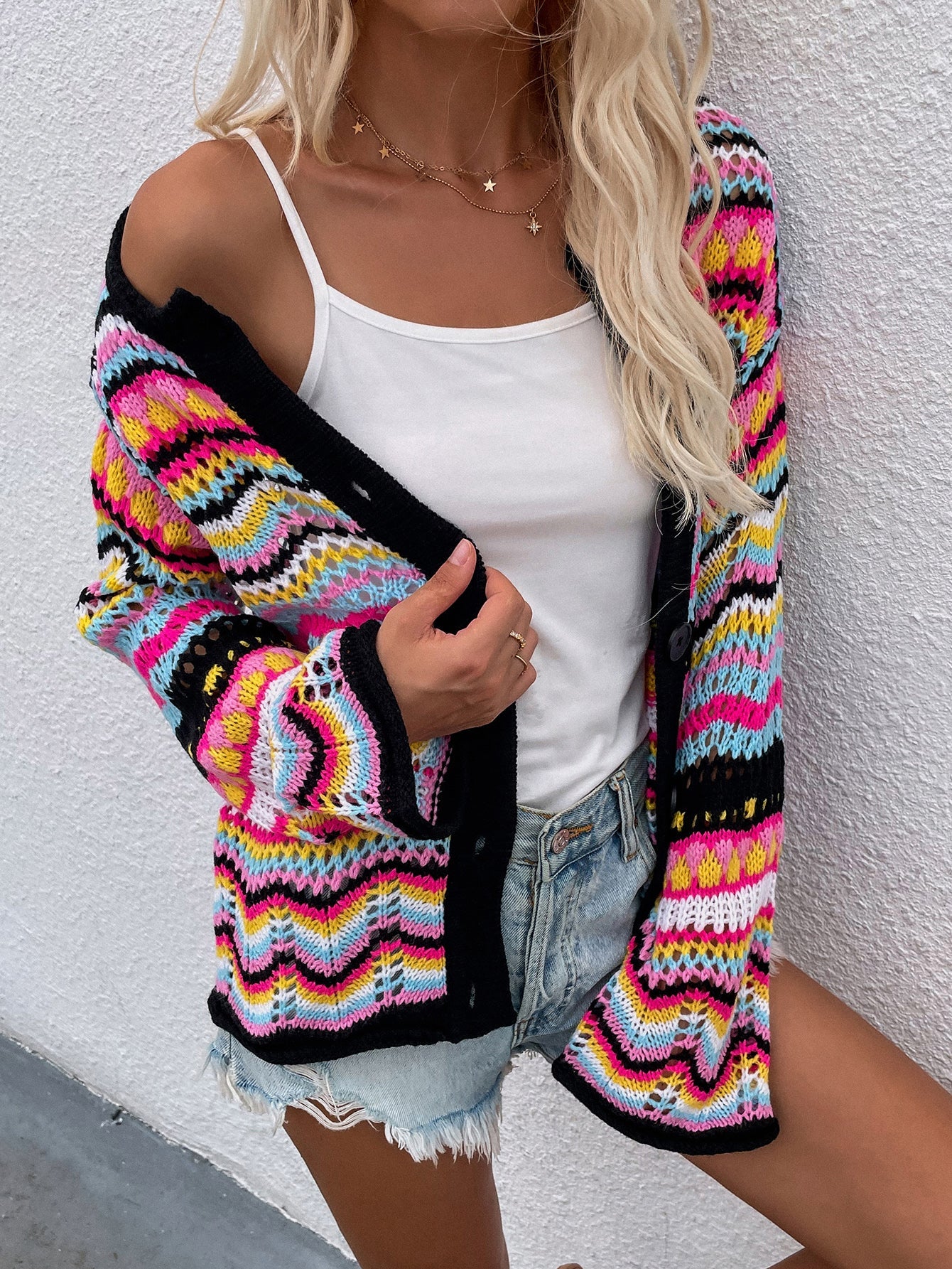 Beach Rose Co. - Chevron Stripes Crochet Cardigan