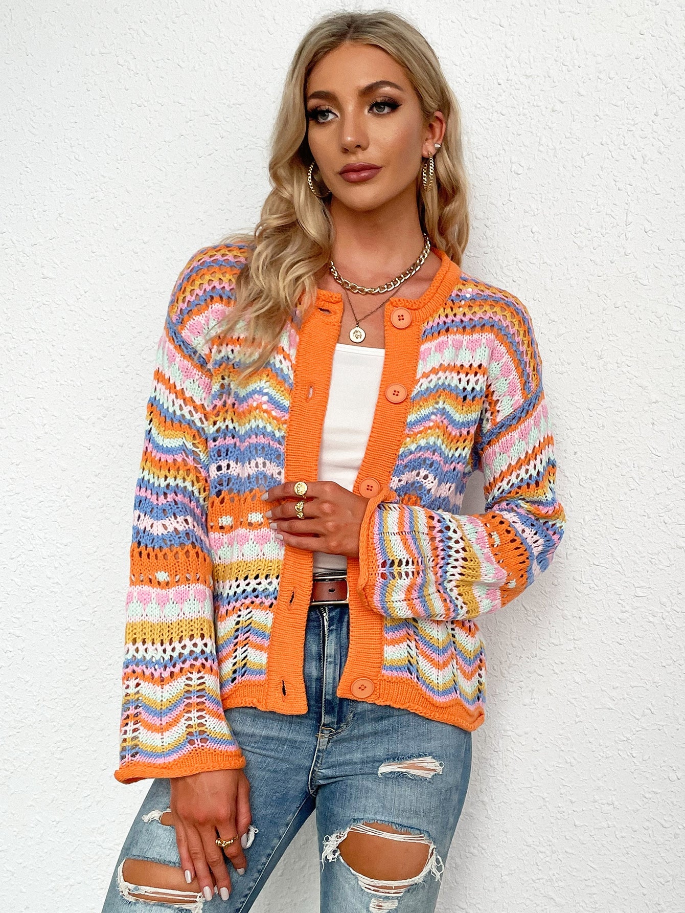 Beach Rose Co. - Chevron Stripes Crochet Cardigan