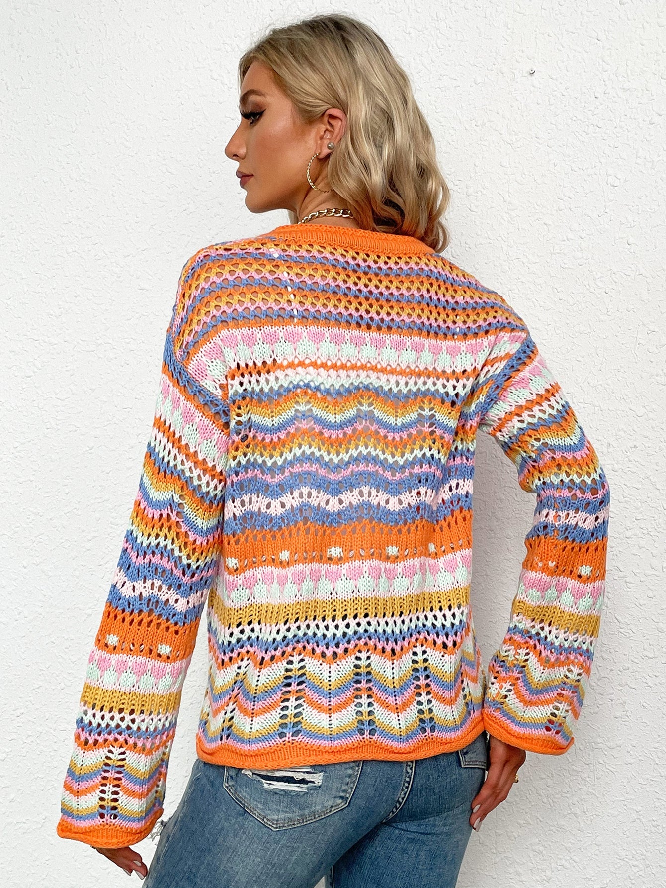 Beach Rose Co. - Chevron Stripes Crochet Cardigan