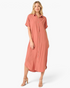 Beach Rose Co. clay midi shirt dress in soft Tencel-modal with a button-front, classic collar, and cuffed sleeves.