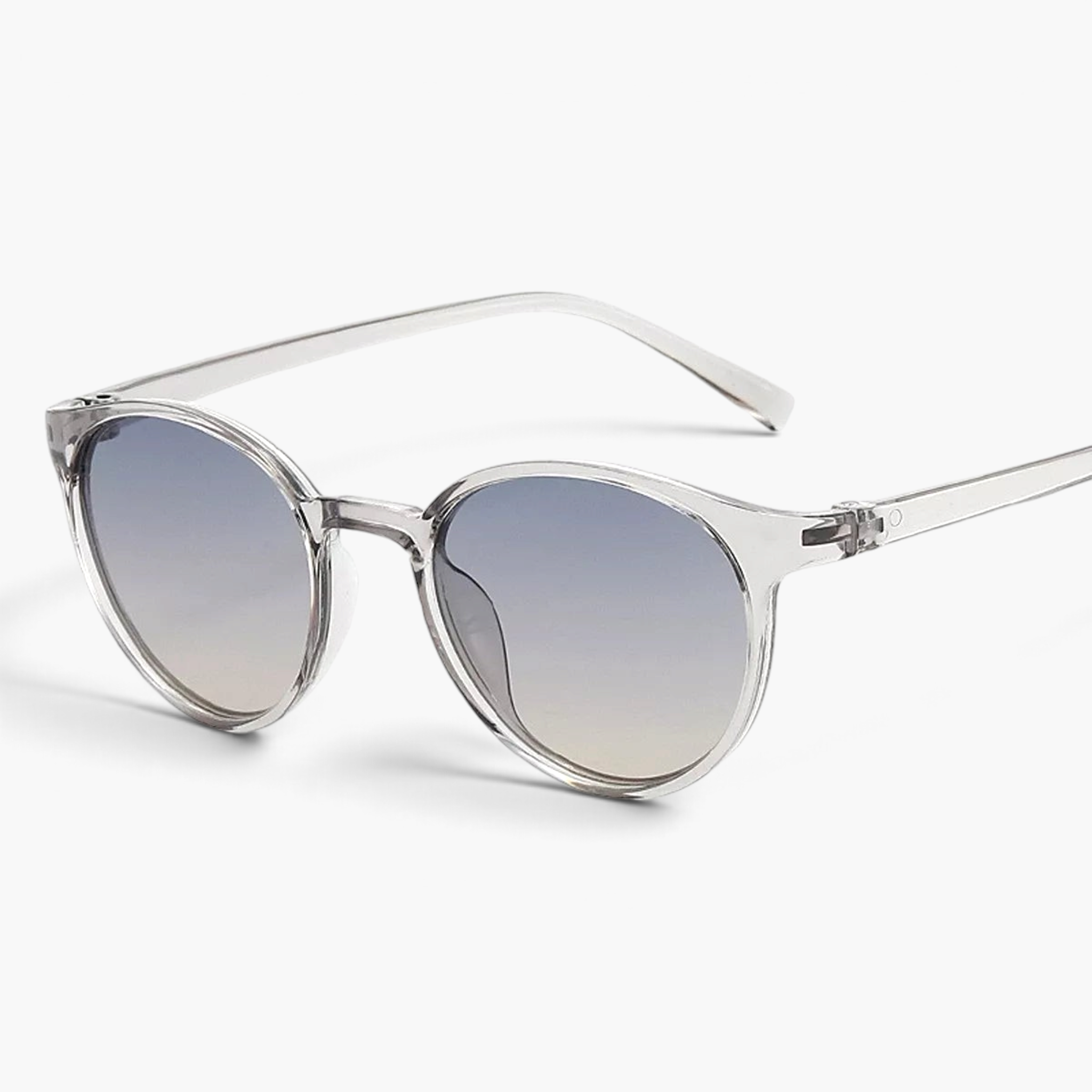 Beach Rose Co. clear polycarbonate round sunglasses with gradient lenses and full-rim frames for UV400 protection.