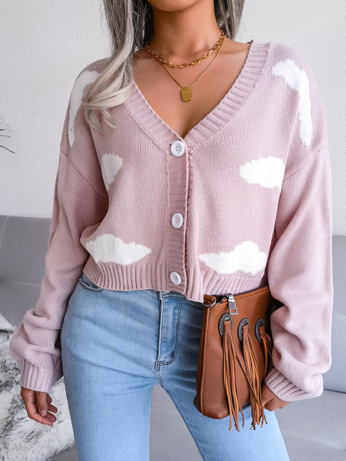 Beach Rose Co. - Cloud Pattern Button Front Cardigan