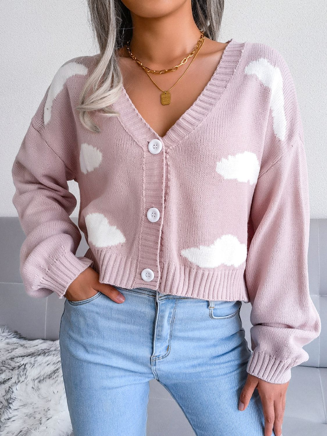 Beach Rose Co. - Cloud Pattern Button Front Cardigan