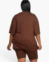Beach Rose Co. plus size coffee brown loose fit top and biker shorts set seen from the back