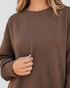 Beach Rose Co. coffee brown crew neck sweatshirt with an allover geometric textured pattern and relaxed fit.
