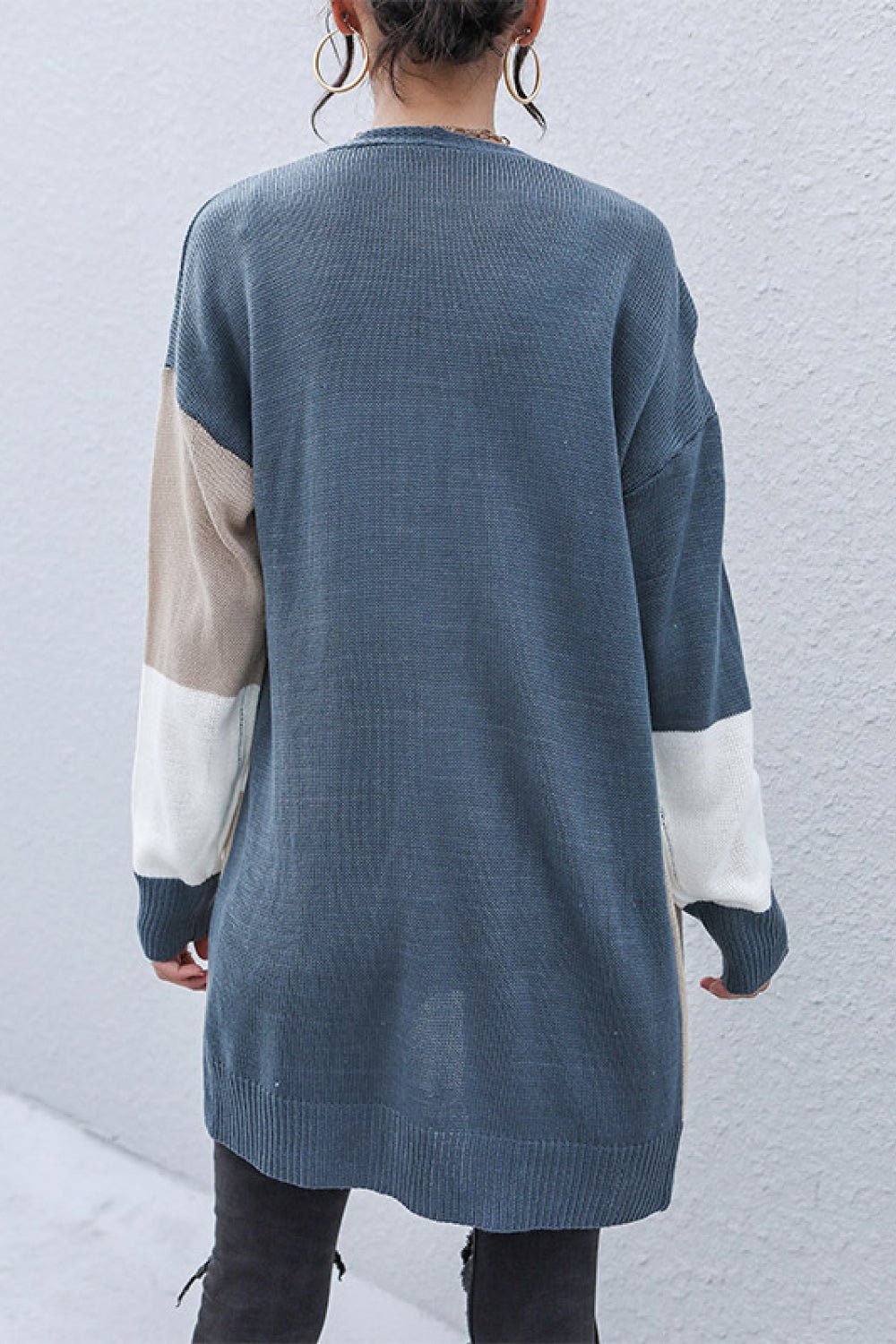 Beach Rose Co. - Color Block Longline Cardigan in Blue Khaki