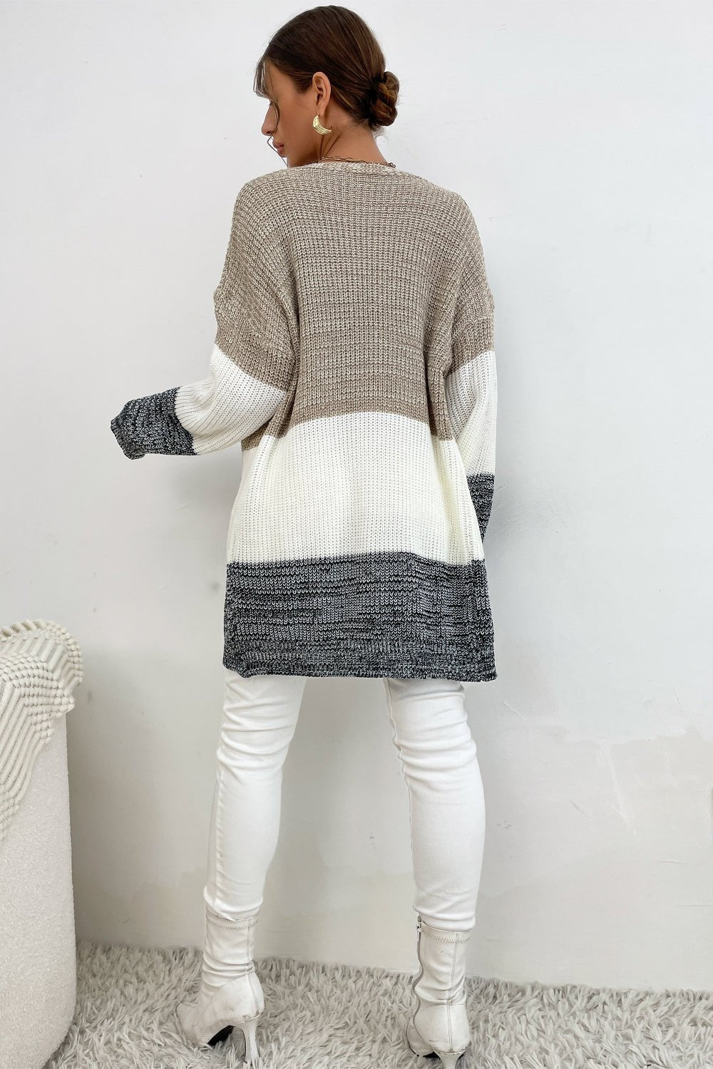 Beach Rose Co. - Color Block Open Front Cardigan in Khaki