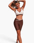 Beach Rose Co. two-piece yoga set with a cream and brown color block sports bra and matching high-waisted biker shorts.