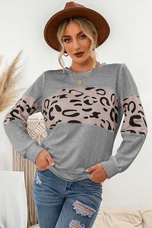 Beach Rose Co. - Contrast Leopard Crewneck Sweatshirt