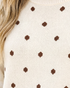 Beach Rose Co. cream cotton sweater featuring a brown polka dot pattern and a ribbed crew neckline.