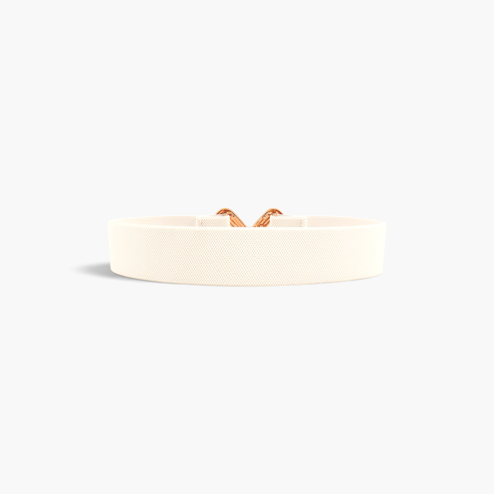 Beach Rose Co. cream elastic waist belt featuring a geometric alloy buckle with a double diamond design.