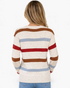 Beach Rose Co. cream knit sweater with multicolor striped texture, dropped shoulders, and ribbed hem, back view.