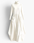 Beach Rose Co. cream turtleneck maxi dress with a sweater bodice, gathered skirt, side pockets, and balloon hem.