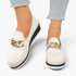 Beach Rose Co. cream textured PU leather wedge loafers with a chunky gold chain accent and rounded toe.