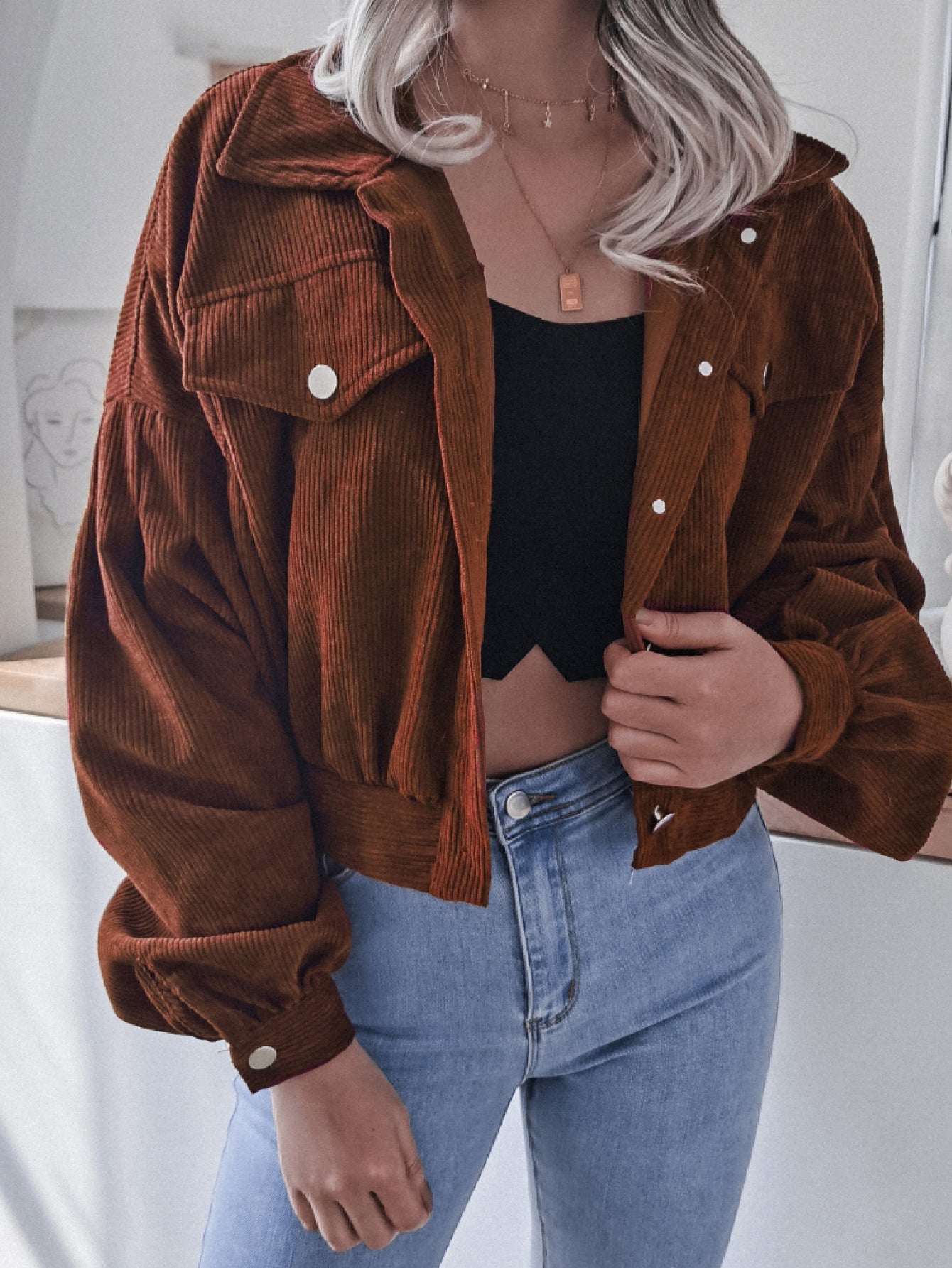 Beach Rose Co. - Cropped Corduroy Button Front Jacket