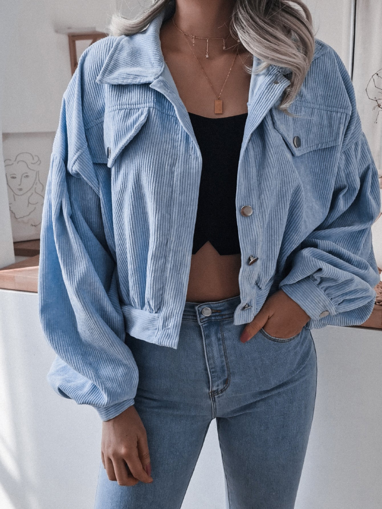 Beach Rose Co. - Cropped Corduroy Button Front Jacket