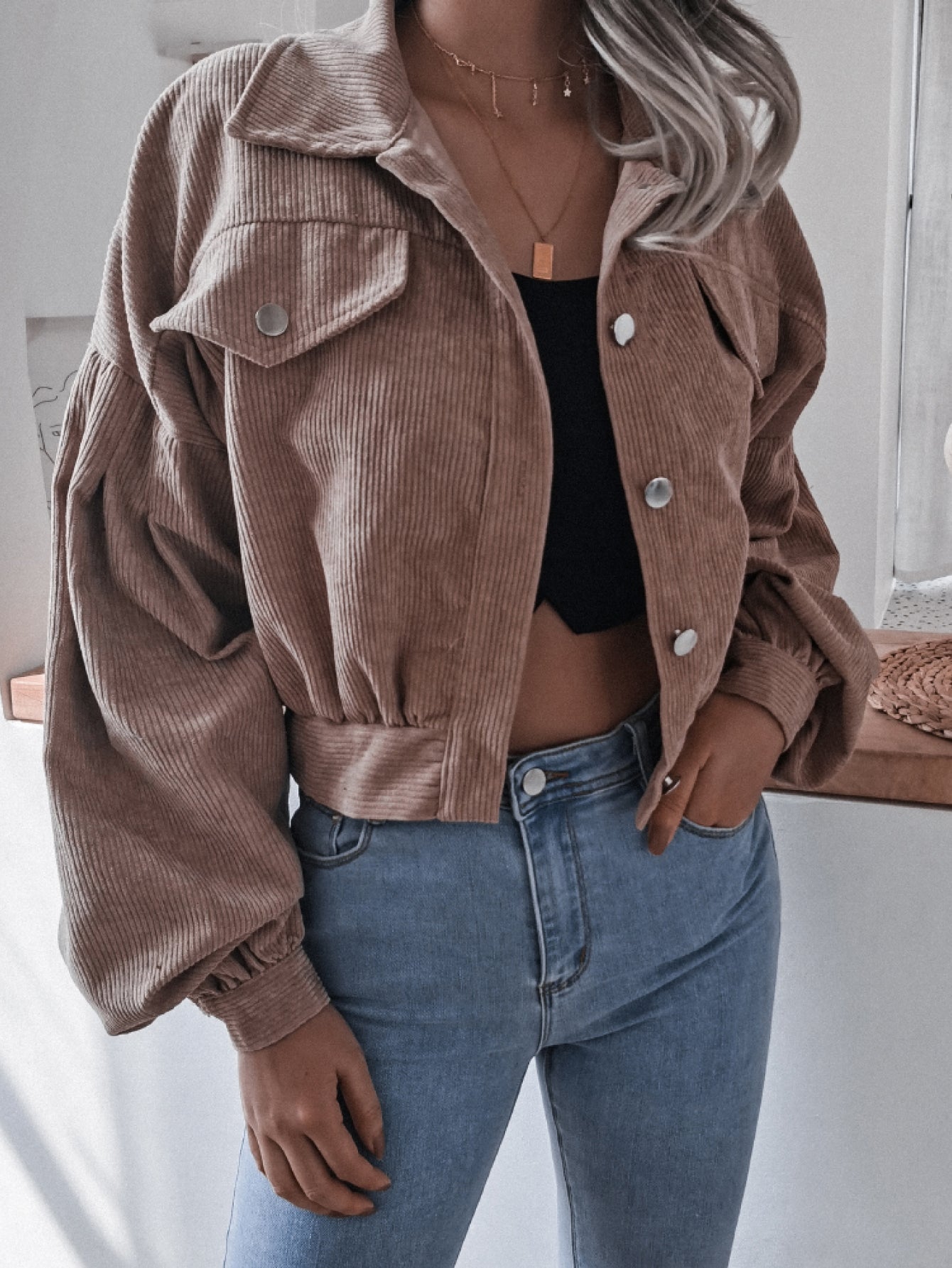 Beach Rose Co. - Cropped Corduroy Button Front Jacket