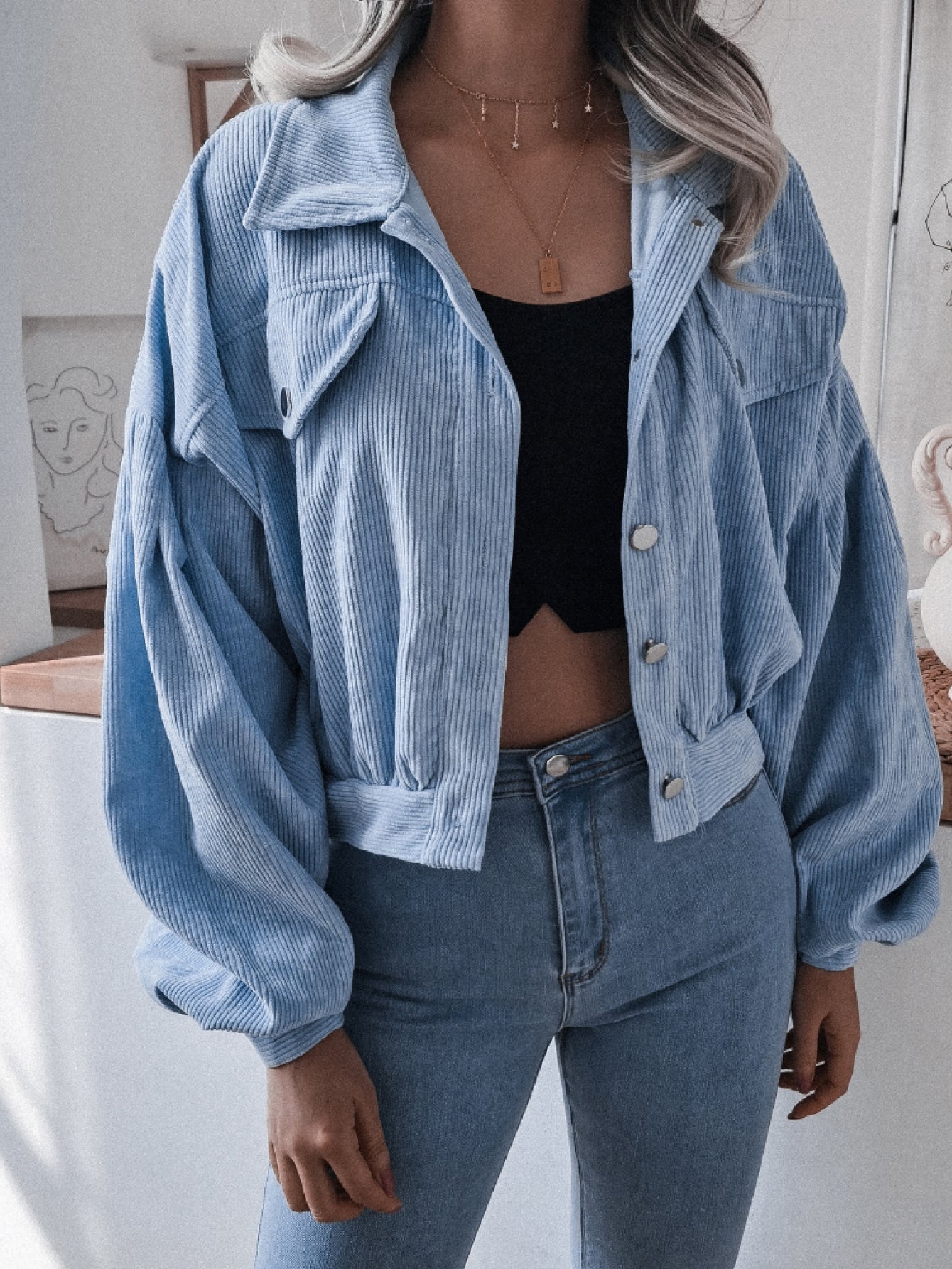 Beach Rose Co. - Cropped Corduroy Button Front Jacket