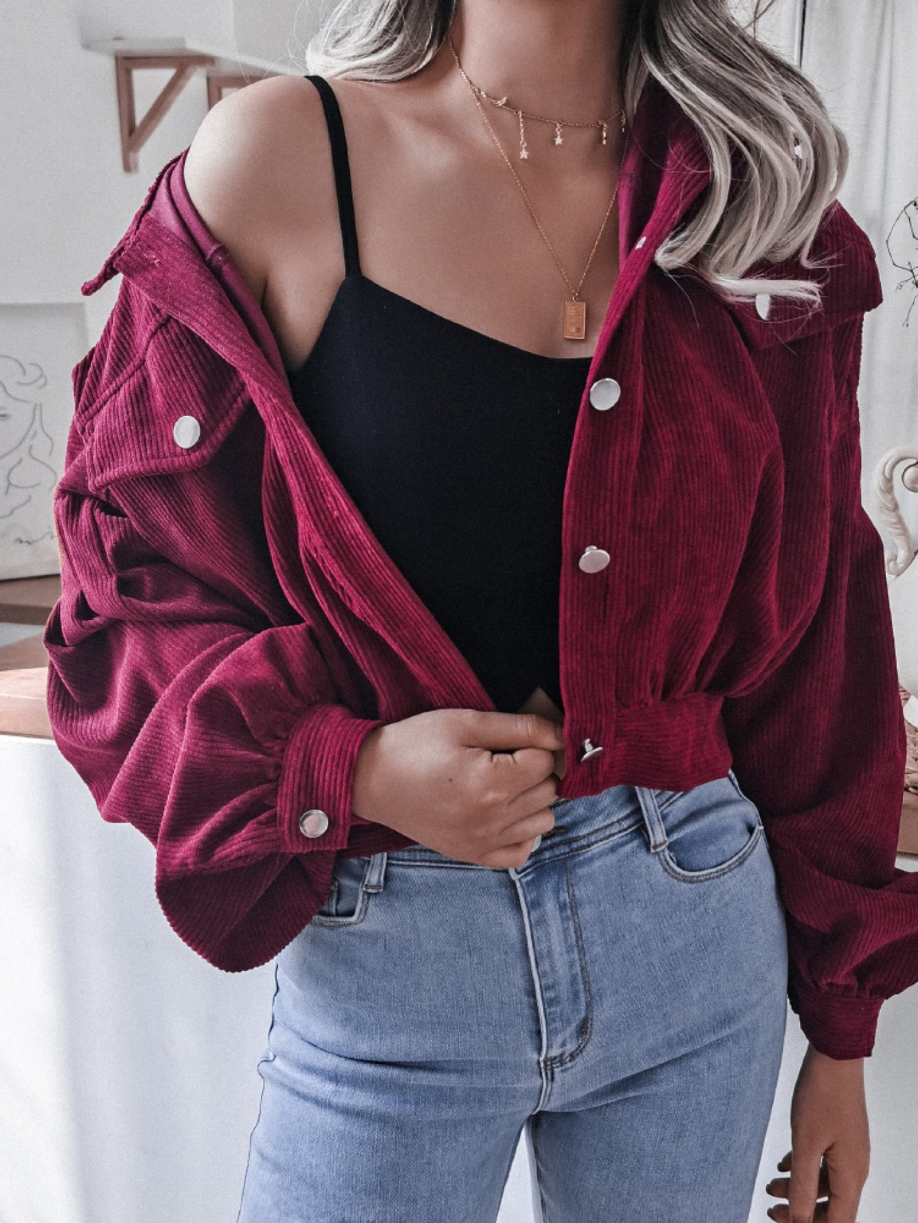 Beach Rose Co. - Cropped Corduroy Button Front Jacket