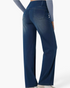 Beach Rose Co. blue stretch denim wide-leg jeans with a high crossover waistband and back patch pockets.