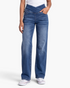 Beach Rose Co. blue wide-leg jeans with a crossover waistband and subtle fading in a high-rise pull-on style.
