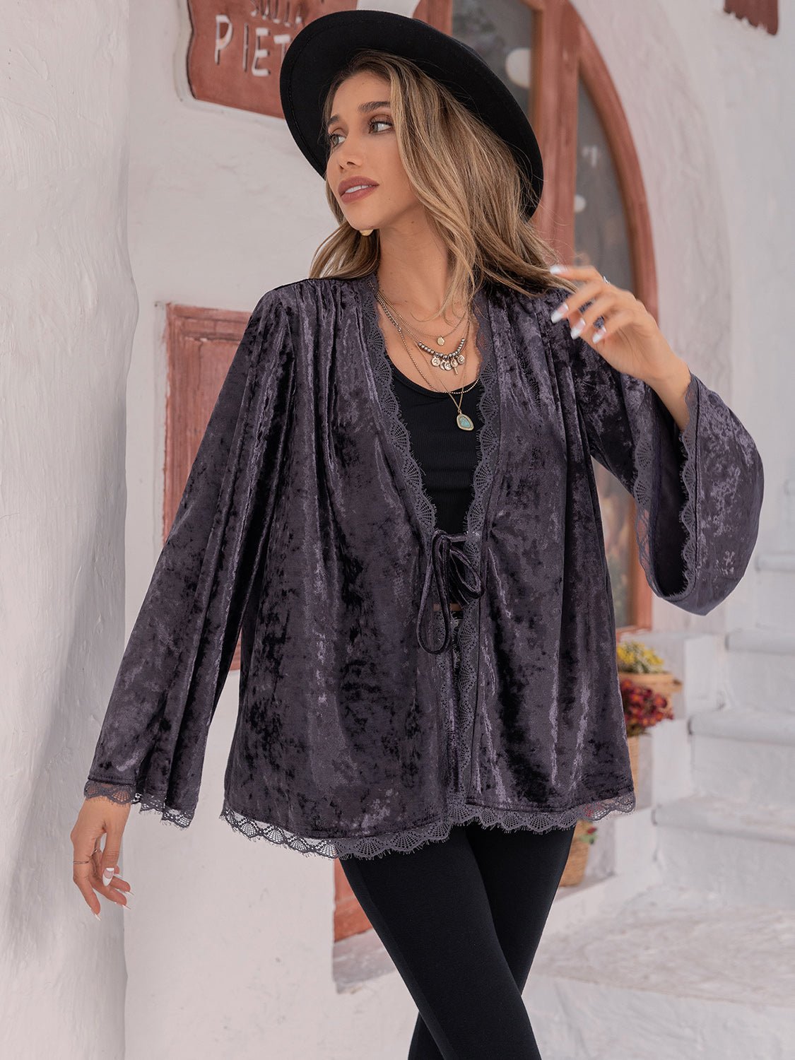 Beach Rose Co. - Crushed Velvet Long Sleeve Cardigan in Mauve