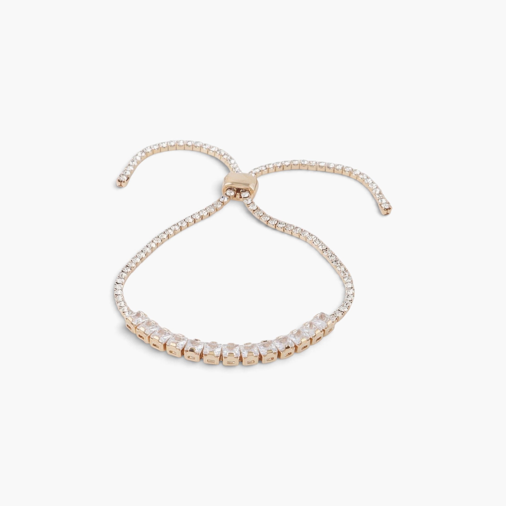 Beach Rose Co. tennis bracelet with clear square-cut cubic gemstones and an adjustable gold-tone slider closure.