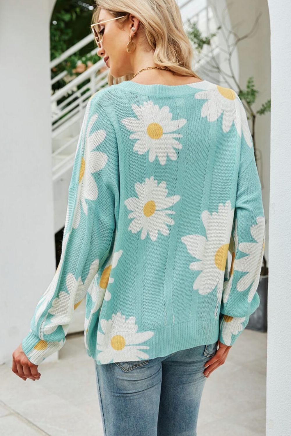 Beach Rose Co. - Daisy Print Openwork Sweater