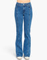 Beach Rose Co. dark wash high-rise bell-bottom jeans with vertical seam detailing and a comfortable stretch fit.