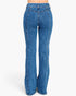 Beach Rose Co. dark wash high-rise bell-bottom jeans with statement vertical seam detailing from a back view