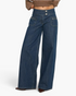 Beach Rose Co. dark wash wide-leg jeans with a double-button high waistband and zippered front patch pockets.