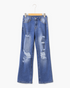 Beach Rose Co. medium wash mid-rise straight leg jeans with distressed frayed rips and five-pocket design